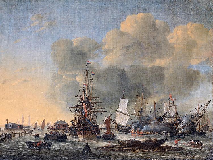 Reinier Nooms Caulking ships at the Bothuisje on the Y at Amsterdam oil painting image